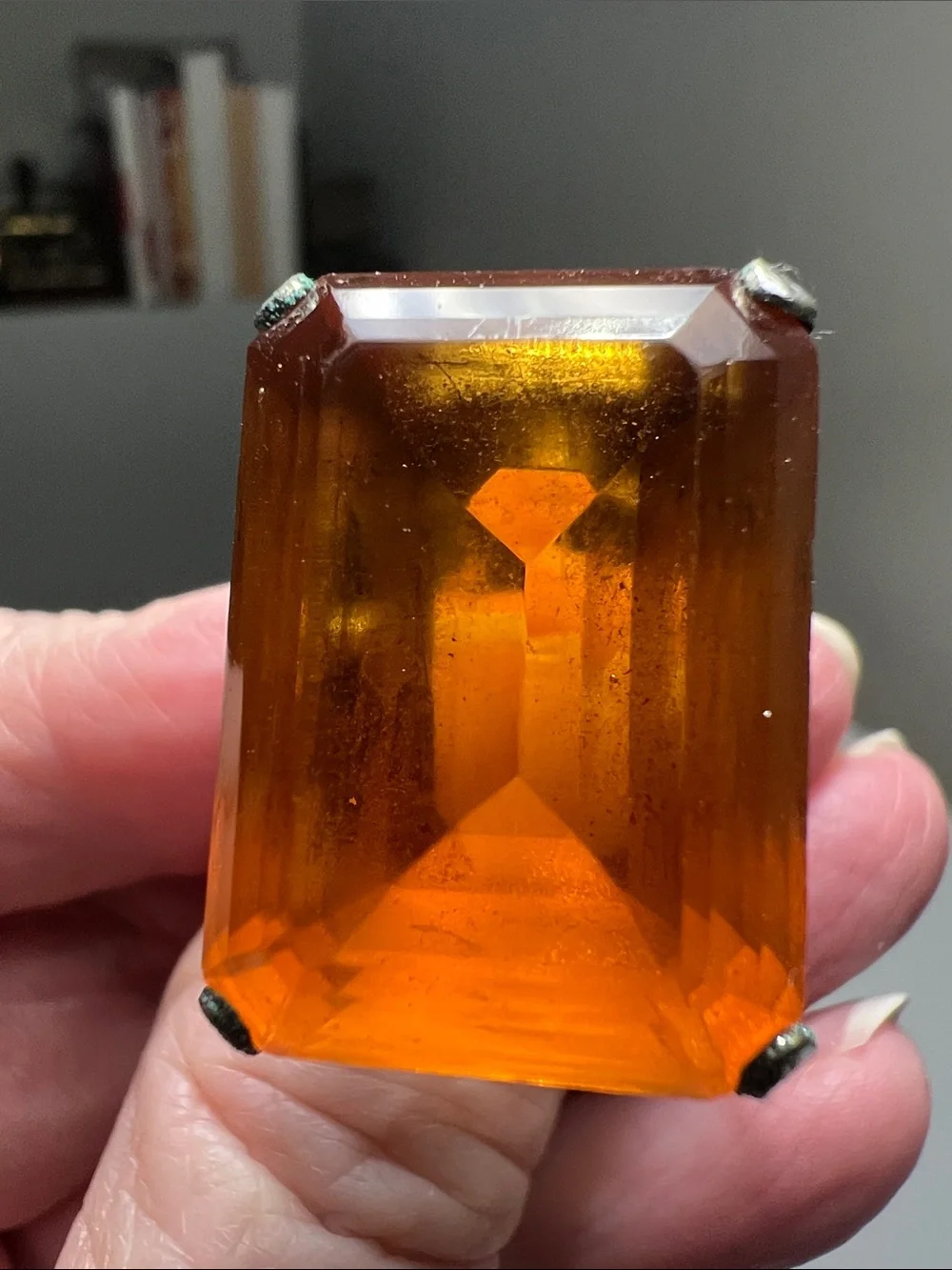 Bold Large Amber Faceted Cocktail Ring  -  Size 5 3/4 -  Heirloom Estate Vintage